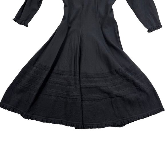 Kate Spade New York Black Knit Fit & Flare Dress Ruffle Neck Long Sleeve Size M - Picture 5 of 10